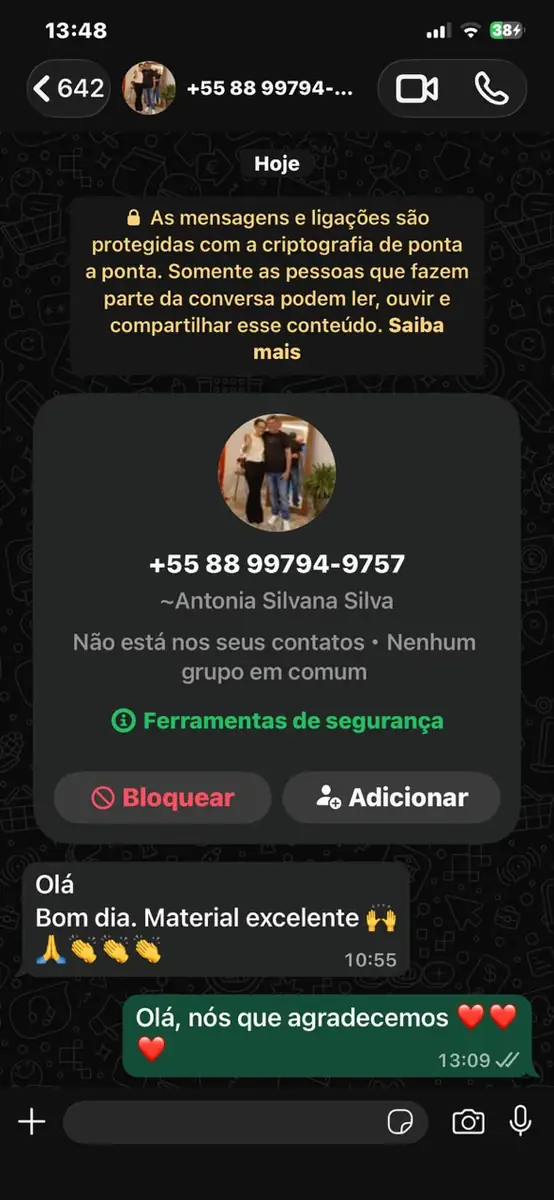 Depoimento de Antonia via WhatsApp