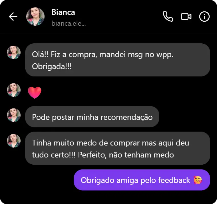 Depoimento de Bianca via Instagram